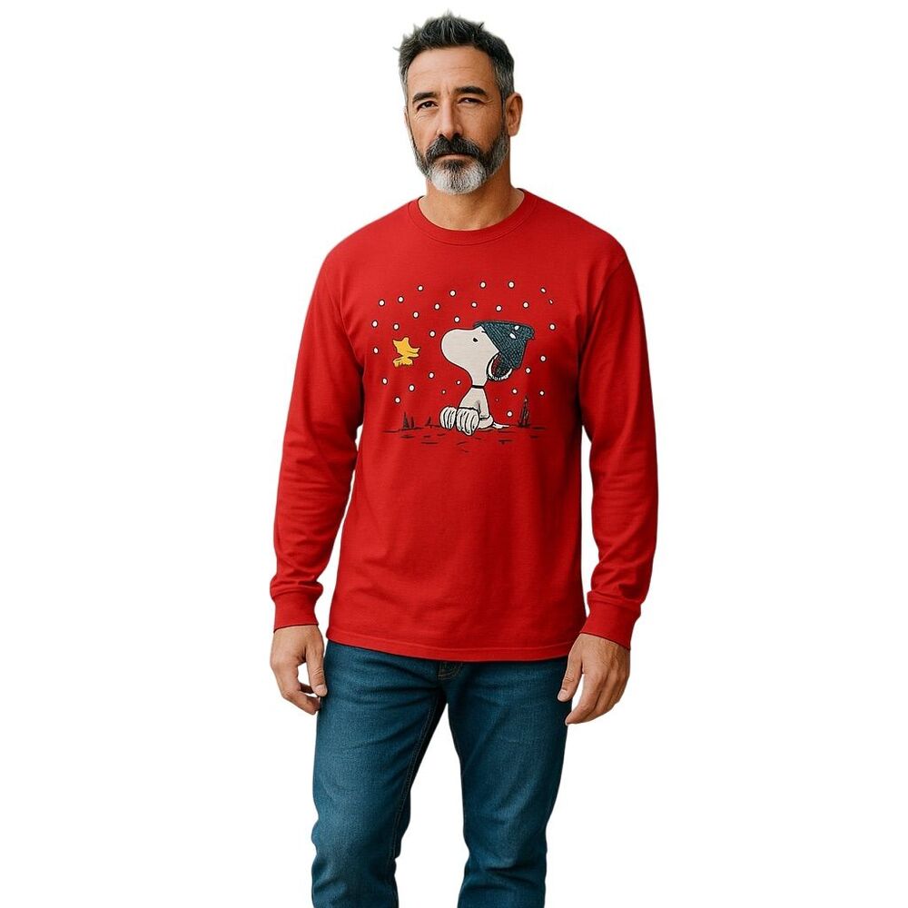 Peanuts Snoopy Red Long Sleeve T-Shirt Unisex Size L Graphic Print